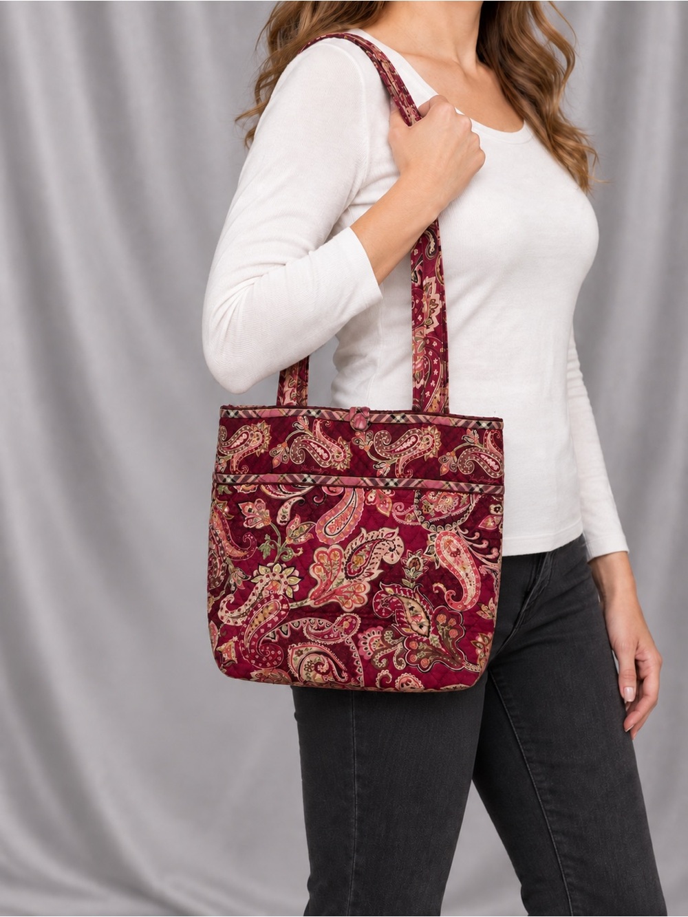 Vera Bradley Mesa Red Paisley Quilted Tote Bag Retired Vintage Y2K
